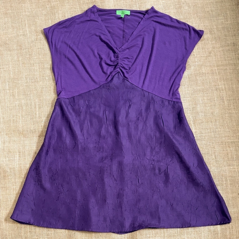 Logo Instant Chic Purple Knit And Crinkle Satin Shirt Size Medium Boho Casual